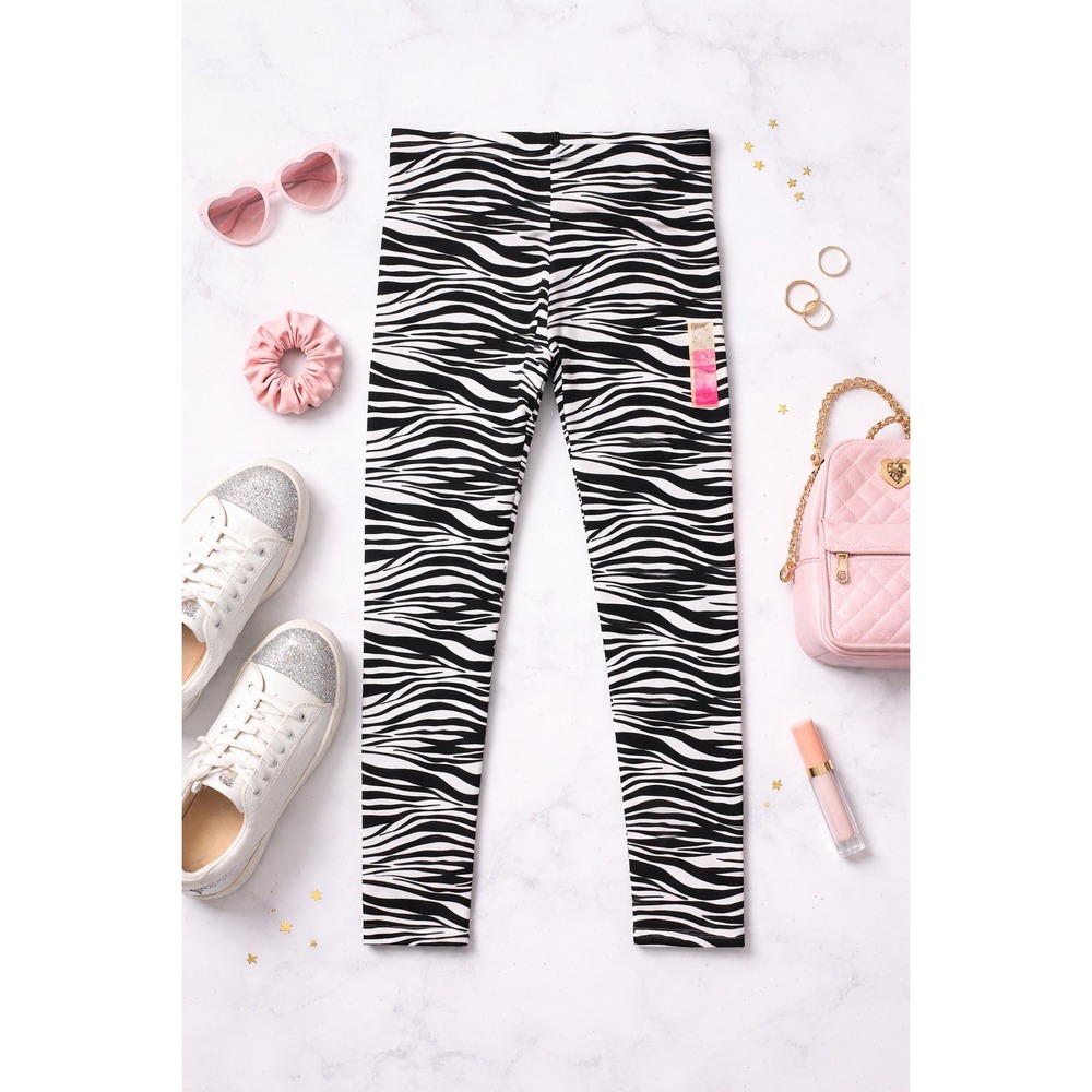 Faded Glory Kids Girls Zebra Print Leggings Pants Size M 7 8 Black White